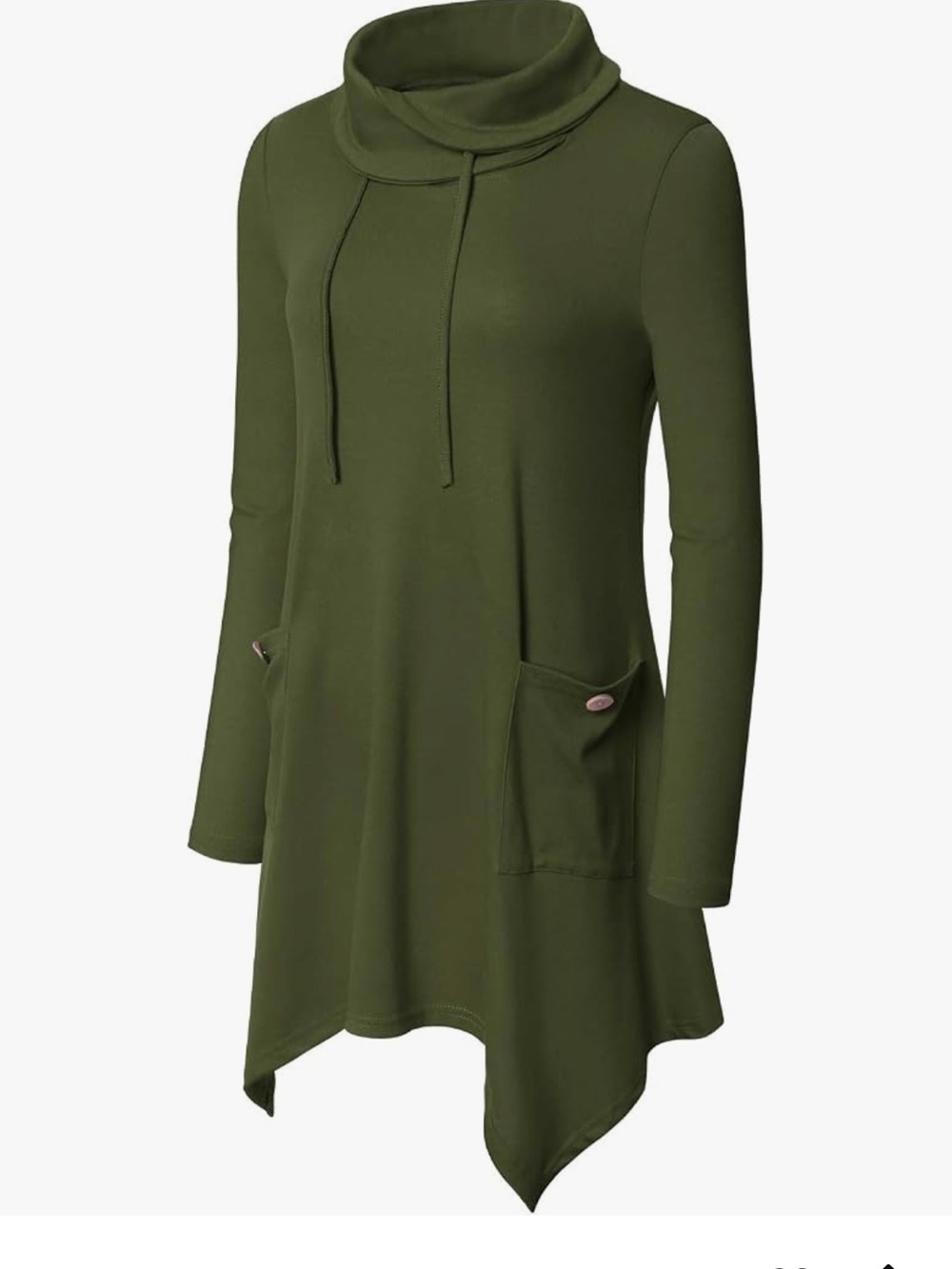 Bulotus Olive Green Cowl Neck Long Sleeve Dress